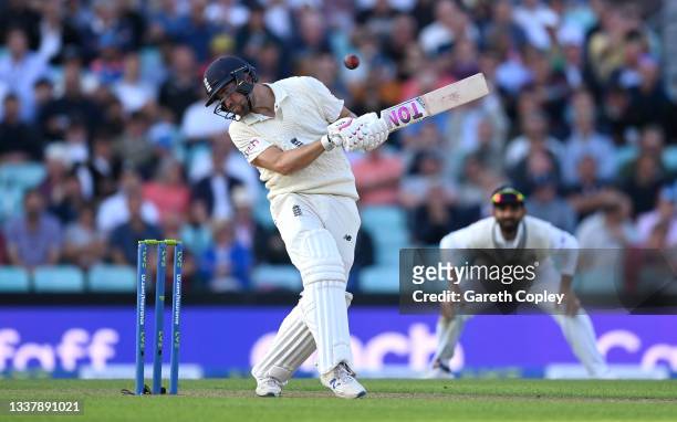 Dawid Malan of England avoids a short ball from Shardul Thakur of India during day one of the Fourth LV= Insurance Test Match between England and...