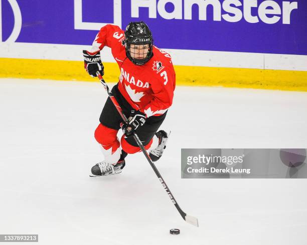Jocelyne Larocque of Canada in action against United States in the 2021 IIHF Women's World Championship gold medal game played at WinSport Arena on...
