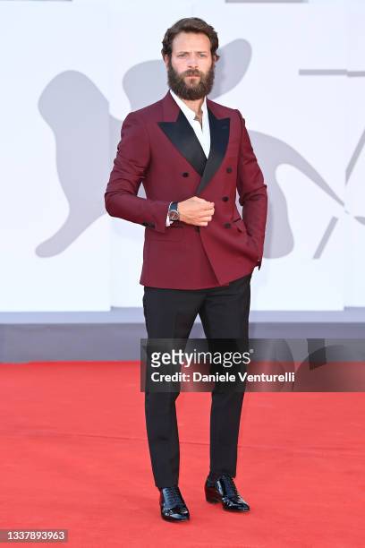 Alessandro Borghi attends the red carpet of the movie "The Hand Of God" during the 78th Venice International Film Festival on September 02, 2021 in...