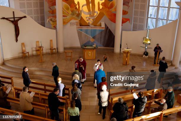 Saint Paul church. Catholic mass. Ash wednesday celebration : the first day of Lent. Annecy. France.