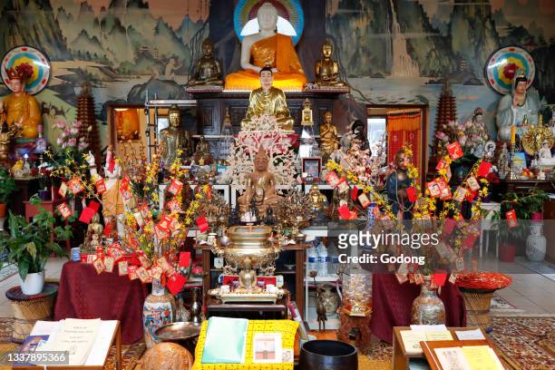 Tu An vietnamese buddhist pagoda. Chinese New Year ceremony. Saint Pierre en Faucigny. France.