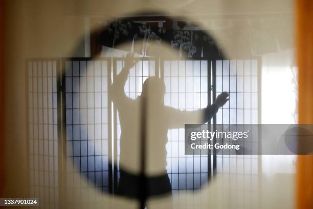 Zen buddhist monk in a dojo in Marrubiu, Sardinia, Italy.