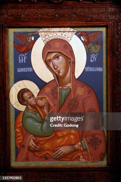 Saint Mark's church, Beograd, Serbia. Icon depicting Mary breast feeding Jesus.