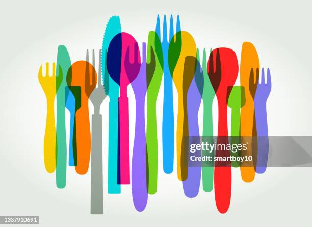 disposable plastic cutlery - plastic fork stock illustrations