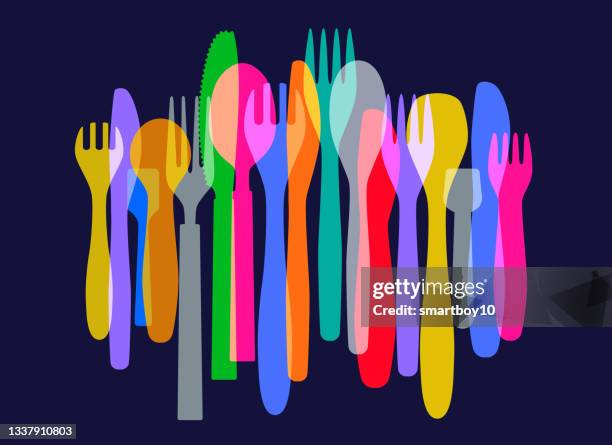 disposable plastic cutlery - plastic fork stock illustrations