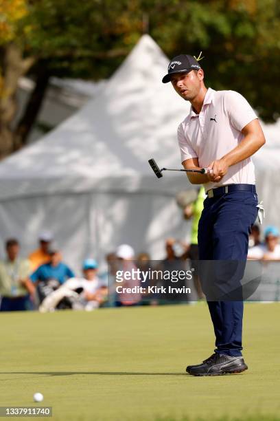 Adam Svensson of Canada putts during the final round of the Nationwide Children’s Hospital Championship at The Ohio State University Golf Club on...