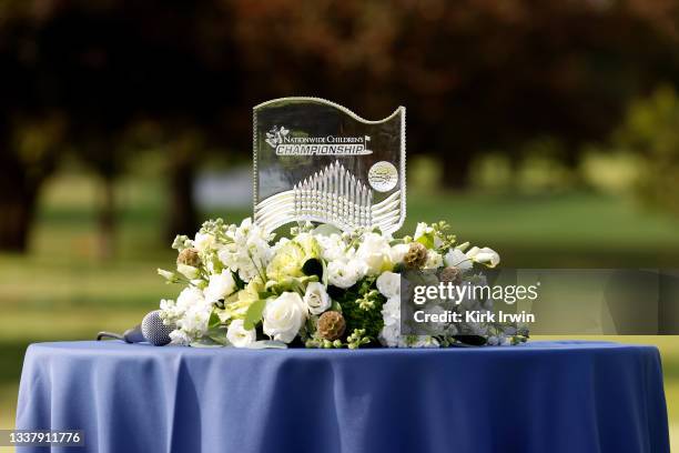 Detail of the championship trophy during the final round of the Nationwide Children’s Hospital Championship at The Ohio State University Golf Club on...