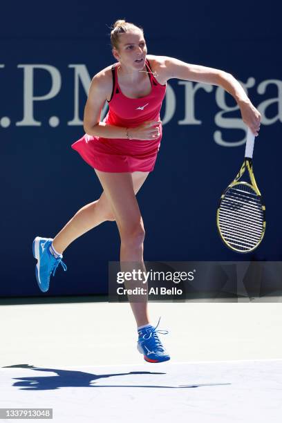 Kristýna Pliskova of Czech Republic serves the ball against Petra Kvitova of Czech Republic during her Women's Singles second round match on Day Four...