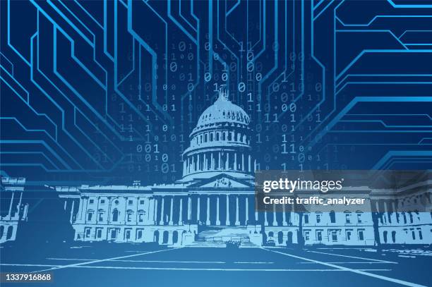 illustrazioni stock, clip art, cartoni animati e icone di tendenza di background hi-tech di washington dc - palazzo governativo