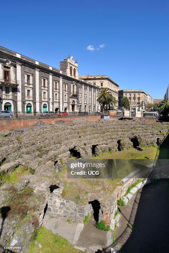 Catania. Piazza Stesicoro with The Roman Amphitheater. Sicily. Italy