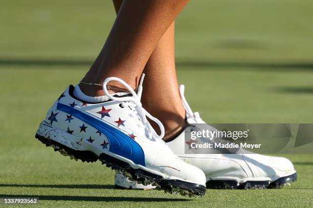 The shoes of Lexi Thompson of Team United States during a practice round ahead of the start of The Solheim Cup at Inverness Club on September 02,...