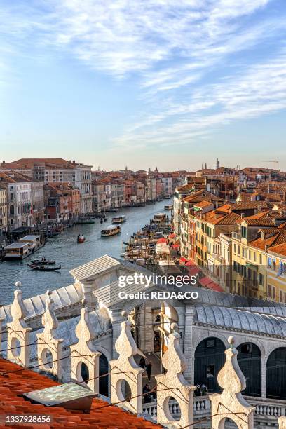 View from the top of the Fondaco dei Tedeschi. Venice. UNESCO. World Heritage Site. Veneto. Italy. Europe.