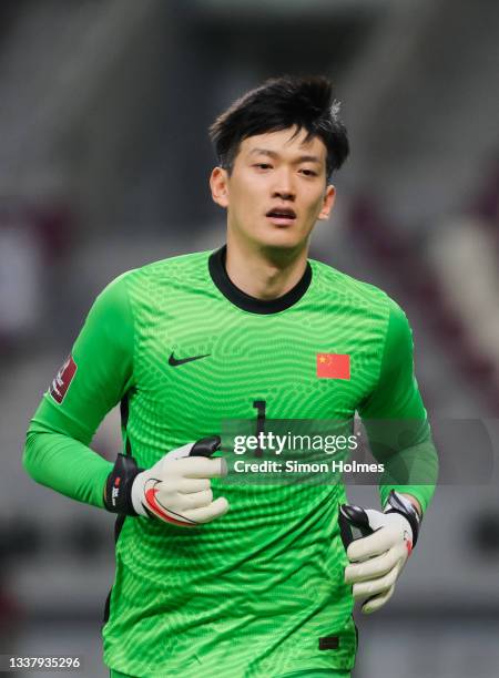 Yan Junling of China in action during Australia v China PR - 2022 FIFA World Cup Qualifier at Khalifa International Stadium on September 02, 2021 in...