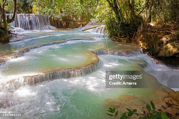 Kuang Si Falls. Kuang Xi Falls. Tat Kuang Si Waterfalls in the jungle near Luang Phabang. Luang Prabang, Laos.