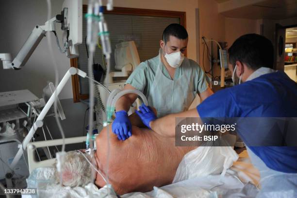 Medical intensive care unit at Jacques Cartier Hospital in Massy. All the beds in the service since the start of the Covid 19 pandemic have been...