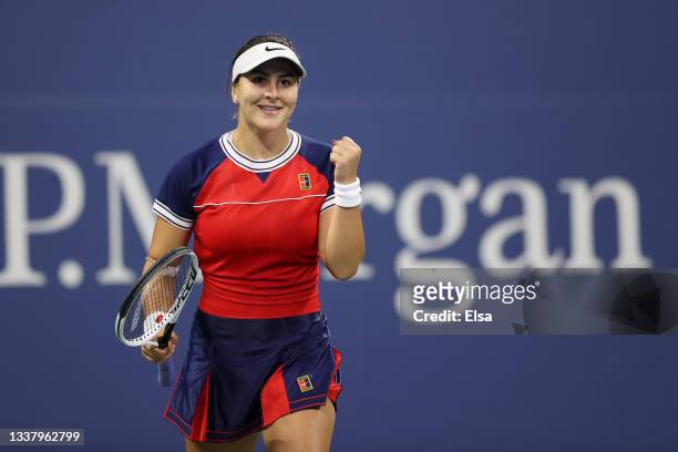 Bianca Andreescu of Canada celebrates match point against Lauren Davis of the United States during her Women's Singles second round match on Day Four...