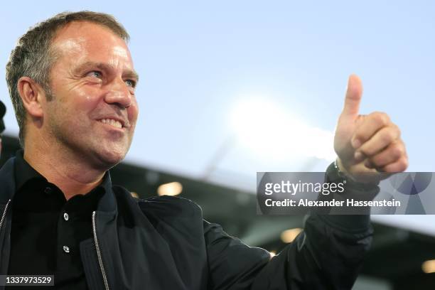 Hans Dieter-Flick, Head Coach of Germany reacts prior to the 2022 FIFA World Cup Qualifier match between Liechtenstein and Germany at Kybunpark on...