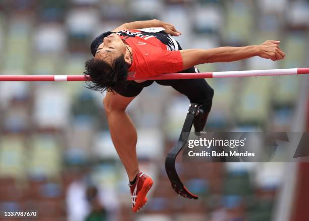 Toru Suzuki of Team Japan competes in the Men's High Jump - T64 final on day 10 of the Tokyo 2020 Paralympic Games at the Olympic Stadium on...