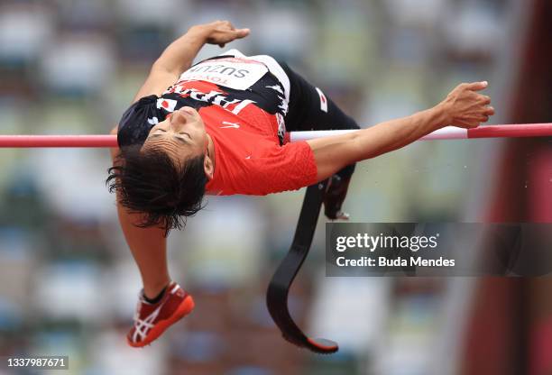 Toru Suzuki of Team Japan competes in the Men's High Jump - T64 final on day 10 of the Tokyo 2020 Paralympic Games at the Olympic Stadium on...