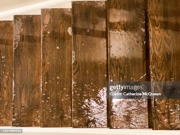 flood water flowing down staircase into house basement - flooded basement stock pictures, royalty-free photos & images