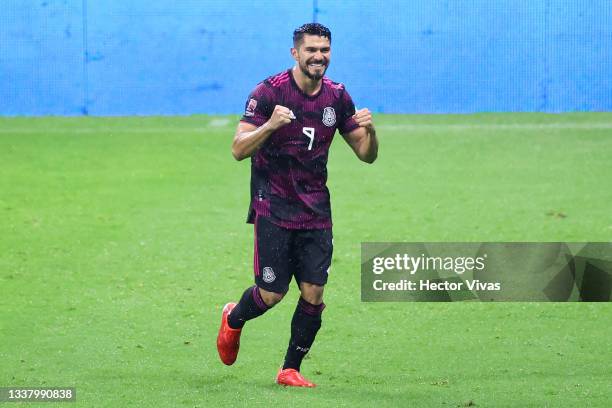 Henry Martin of Mexico celebrates after scoring the second goal of his team during the match between Mexico and Jamaica as part of the Concacaf 2022...