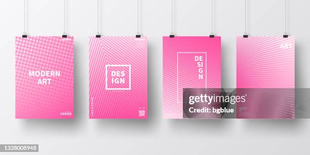 posters with pink geometric designs, isolated on white background - binder clip vector stock illustrations