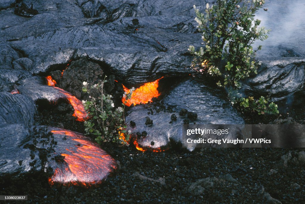 Example Of Lava Pahoehoe Lava Flow From A Puu Oo Eruption Covering An Older Aa Flow And ...