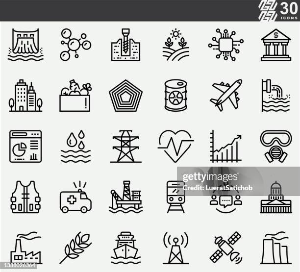 ilustraciones, imágenes clip art, dibujos animados e iconos de stock de iconos de línea de trabajadores de infraestructura crítica esencial - industry