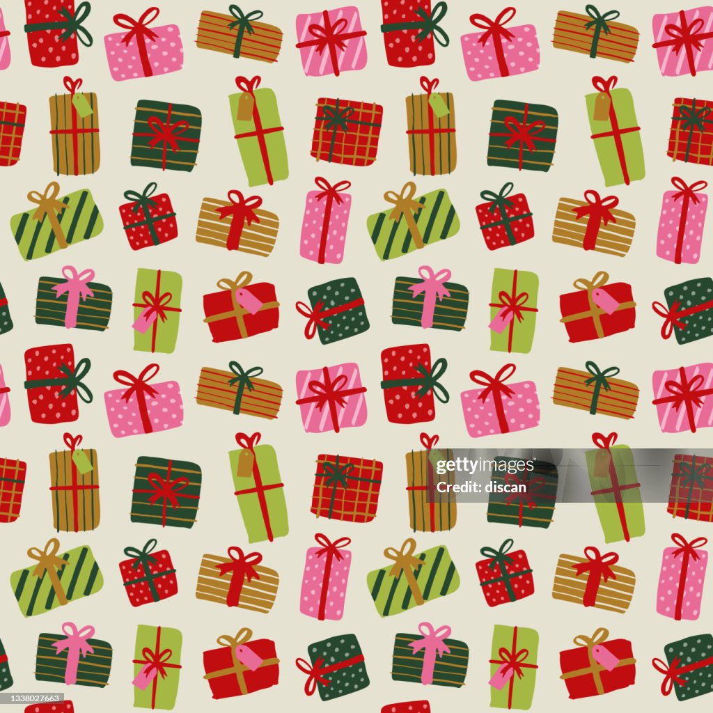 Seamless background with Christmas gift boxes.