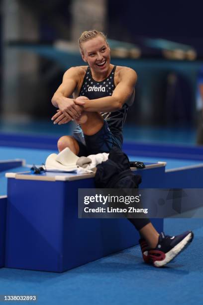 Jessica Long of Team United States after winning the gold medal after competing in the Women's 100m Butterfly - S8 Final Women's 100m Butterfly - S8...