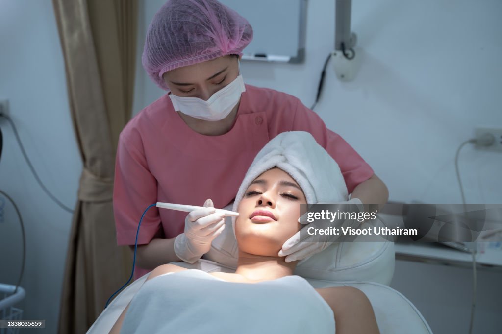 Close-up Of Woman Getting Facial Hydro,Rejuvenation And Hydration,Cosmetology.