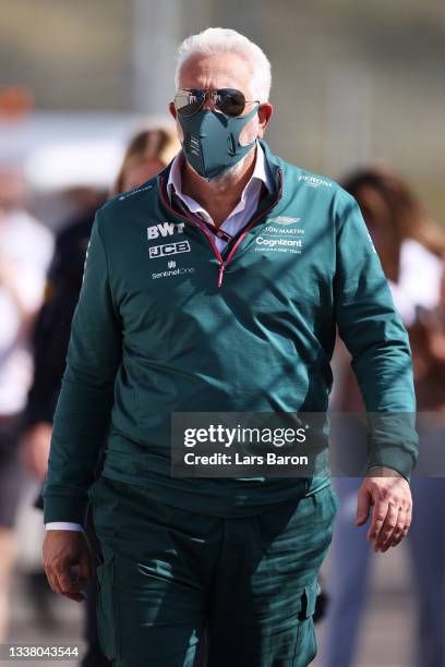 Owner of Aston Martin F1 Team Lawrence Stroll walks in the Paddock during practice ahead of the F1 Grand Prix of The Netherlands at Circuit Zandvoort...