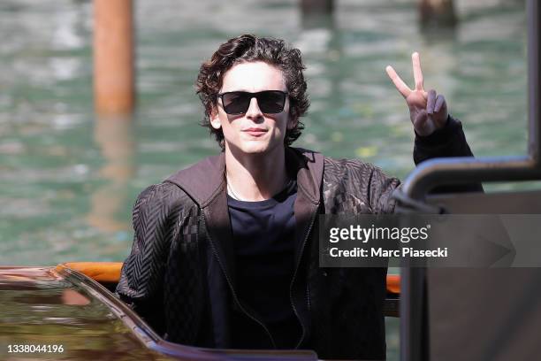 Timothée Chalamet is seen arriving at the 78th Venice International Film Festival on September 03, 2021 in Venice, Italy.
