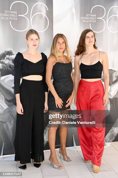 Lea Pedri Stocco, Isabella Torre and Gemma Doll-Grossman attend the photocall of "Luna Piena" during the 78th Venice International Film Festival on...