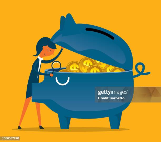 ilustrações de stock, clip art, desenhos animados e ícones de businesswoman - piggy bank - investment - finanças domésticas