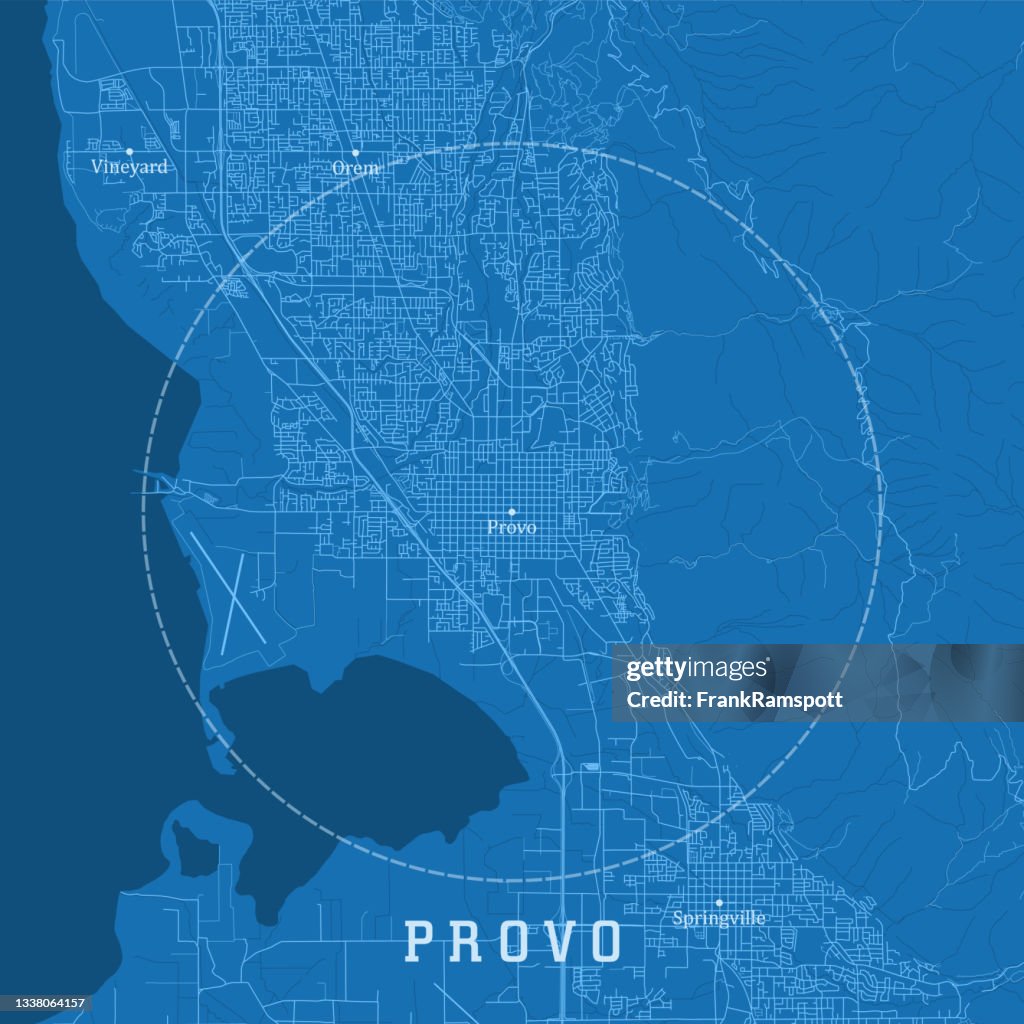 Provo UT City Vector Road Map Blue Text