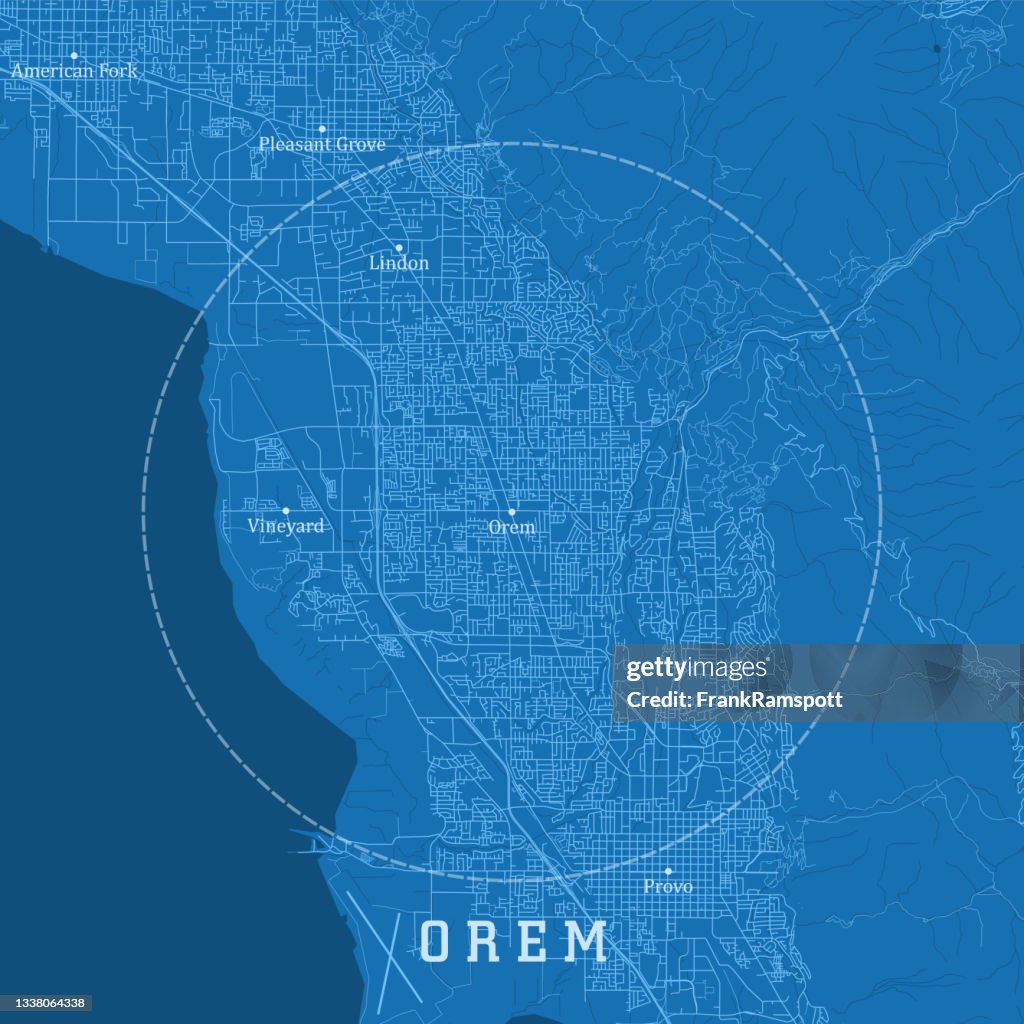 Orem UT City Vector Road Map Blue Text