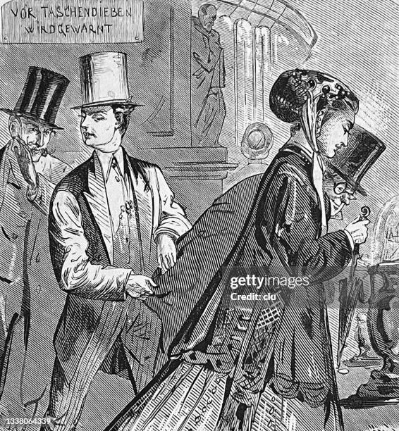 illustrazioni stock, clip art, cartoni animati e icone di tendenza di esposizione mondiale parigi 1867 - i borseggiatori fanno il miglior business - furto