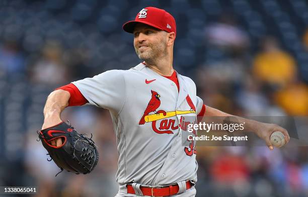 Happ of the St. Louis Cardinals in action during the game against the Pittsburgh Pirates at PNC Park on August 27, 2021 in Pittsburgh, Pennsylvania.