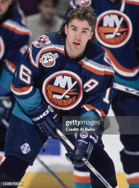 Ziggy Palffy of Czechoslovakia and Right Wing for the New York Islanders looks on during the NHL Eastern Conference Atlantic Division game against...