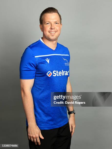 Dermot Austin, first team physio of Newcastle Falcons poses for a portrait during the Newcastle Falcons squad photocall for the 2021-2022 Gallagher...