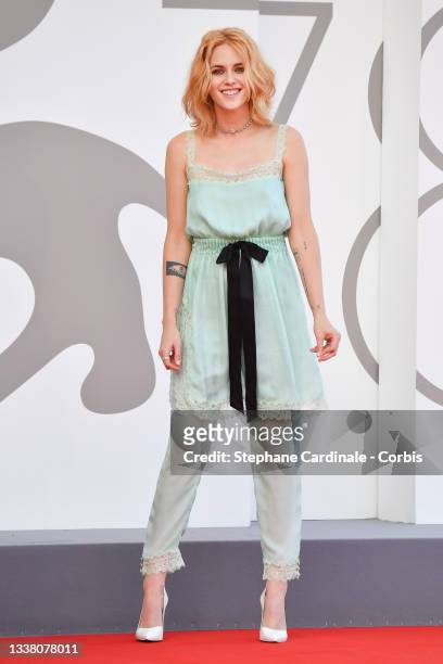 Kristen Stewart attends the red carpet of the movie "Spencer" during the 78th Venice International Film Festival on September 03, 2021 in Venice,...