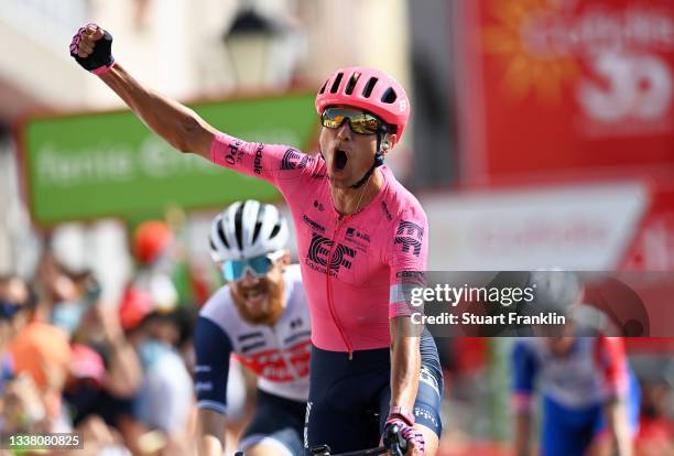 Magnus Cort Nielsen of Denmark and Team EF Education - Nippo celebrates winning during the 76th Tour of Spain 2021, Stage 19 a 191,2 km stage from...