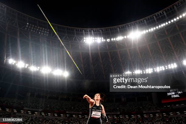 Holly Robinson of Team New Zealand throws to win the gold medal as she competes in the Women's Javelin - F45 on day 10 of the Tokyo 2020 Paralympic...