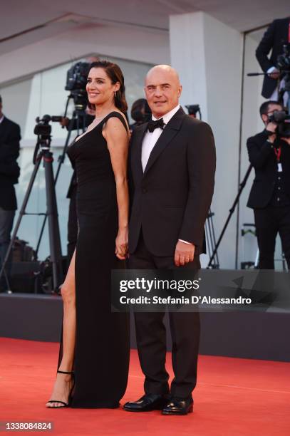 Luisa Ranieri and Luca Zingaretti attend the red carpet of the movie "The Hand Of God" during the 78th Venice International Film Festival on...