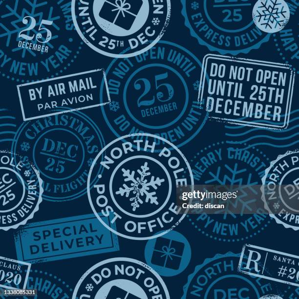 christmas postal stamps seamless pattern. - christmas north pole background stock illustrations