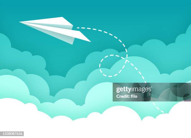 paper airplane flying cloud background - origami stock illustrations