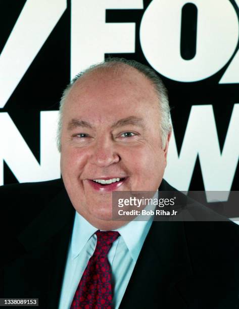 Portrait of American television executive and Chairman of Fox News Roger Ailes, at Television Critics Association press event, Pasadena, California,...