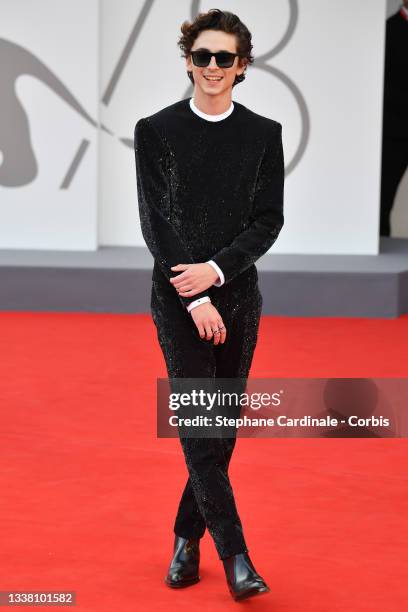 Timothée Chalamet attends the red carpet of the movie "Dune" during the 78th Venice International Film Festival on September 03, 2021 in Venice,...