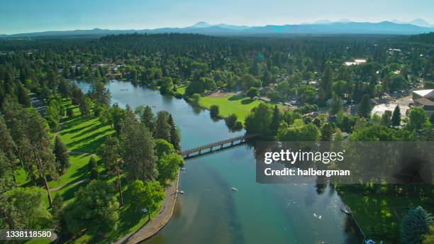 tranquil summer day in bend, or - aerial - bend oregon stock pictures, royalty-free photos & images